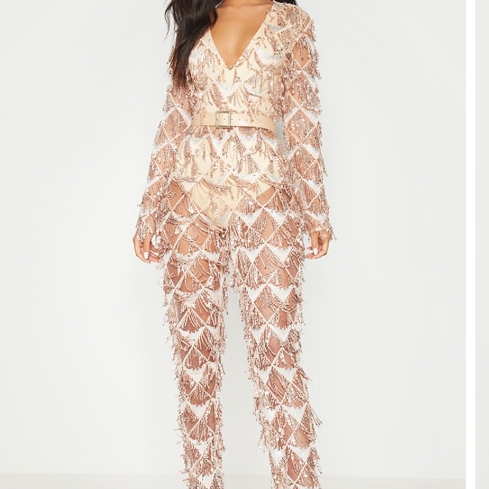 Rose gold sequin tassel jumpsuit - PLT never worn, has tags